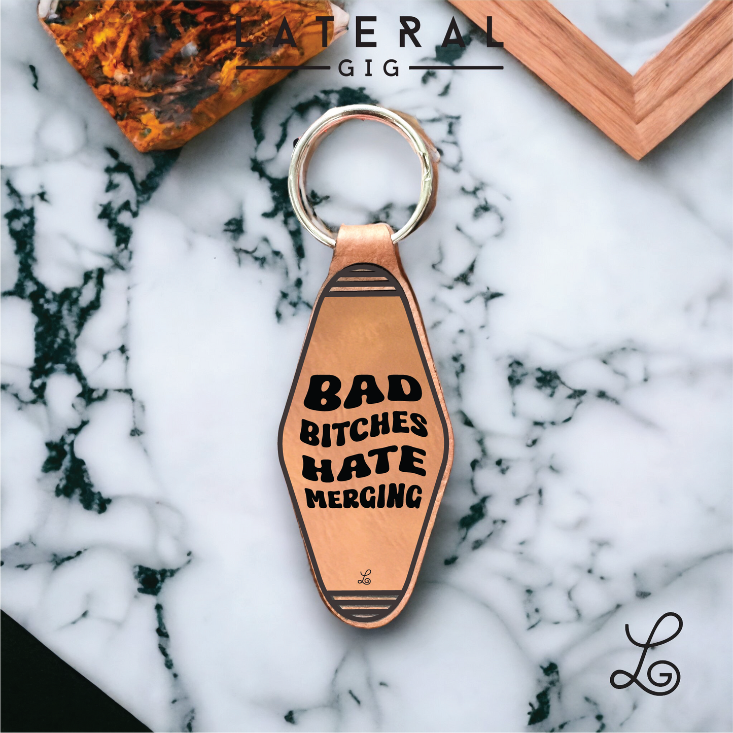 Road Rage Driver Merging  Leather Keychain