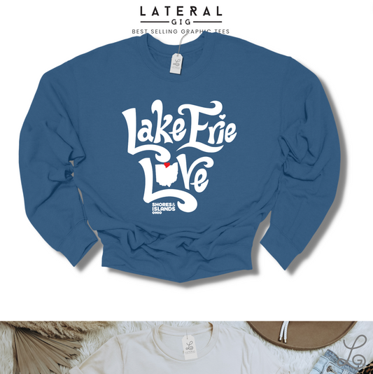Lake Erie Love Indigo Blue Crewneck Fleece